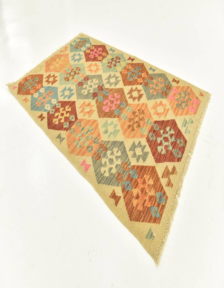 Detail image of  3' 2 x 4' 10  Hand Woven Kilim Maymana Wool Rug