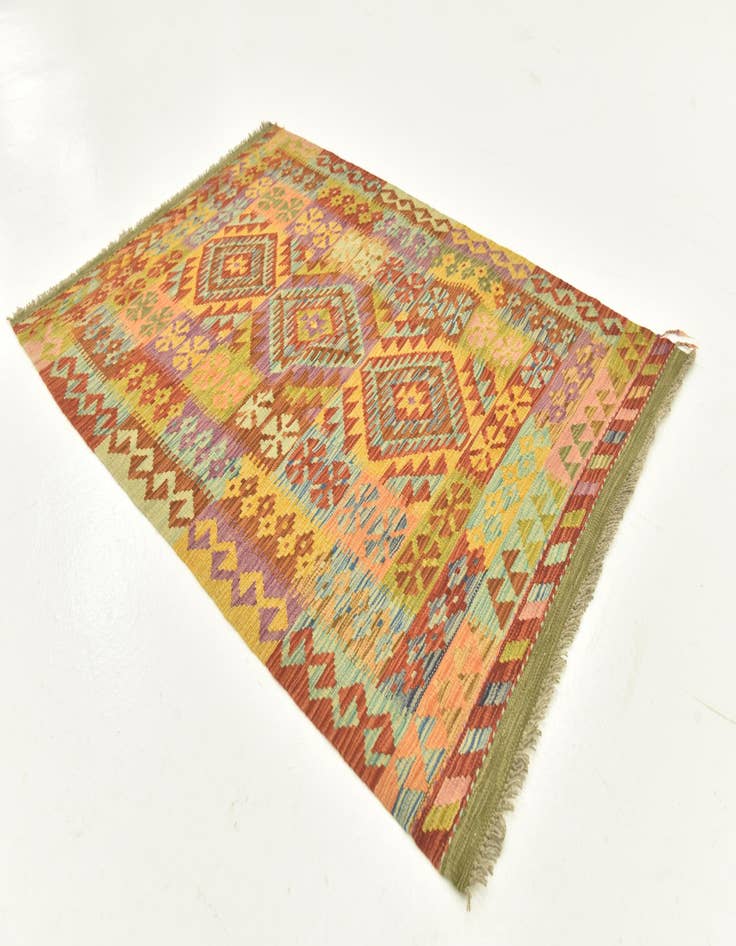 Detail image of  3' 6 x 5' 2  Hand Woven Kilim Maymana Wool Rug