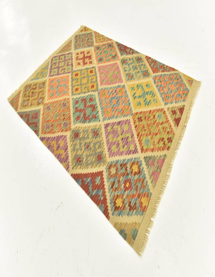 Detail image of  3' 7 x 5' 1  Hand Woven Kilim Maymana Wool Rug