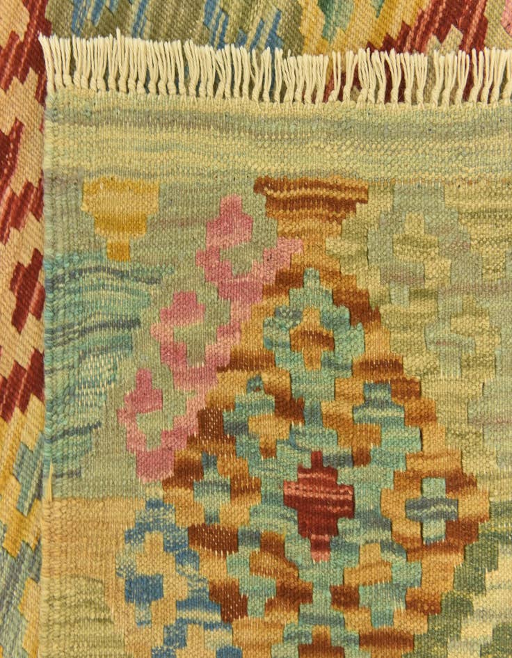 Detail image of  3' 6 x 5' 1  Hand Woven Kilim Maymana Wool Rug
