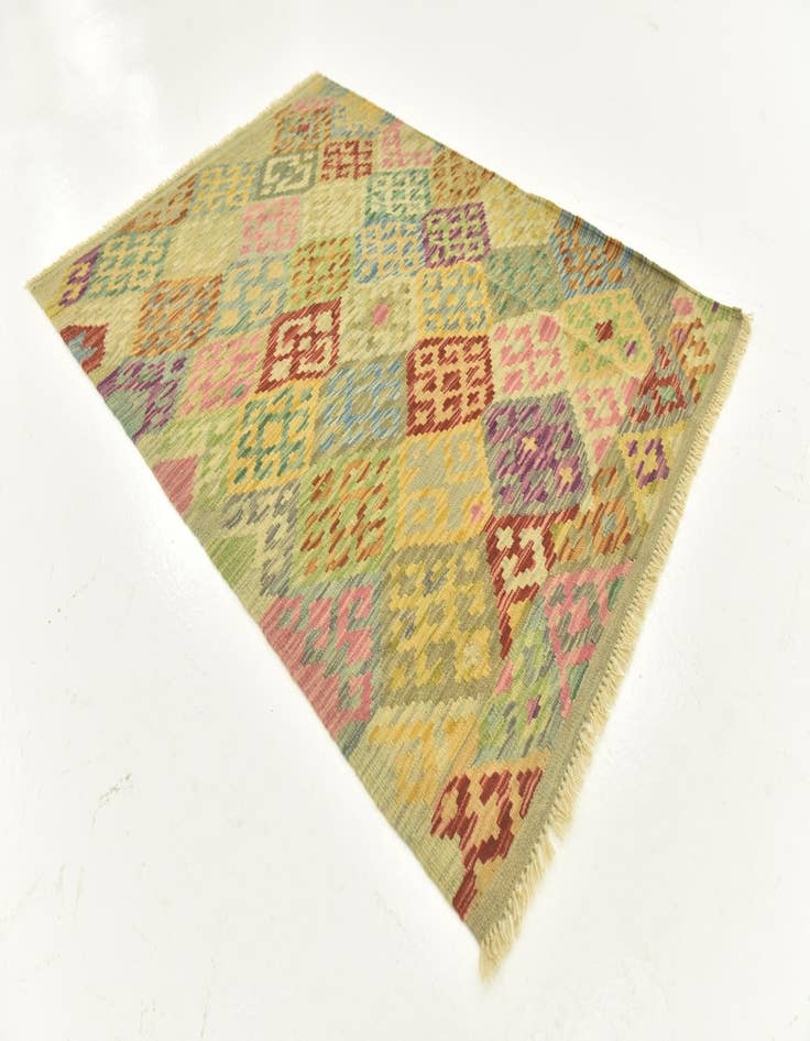 Detail image of  3' 6 x 5' 1  Hand Woven Kilim Maymana Wool Rug