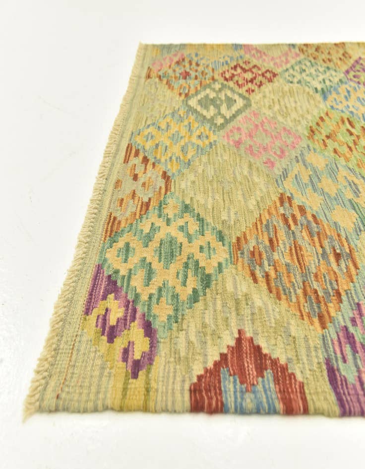 Detail image of  3' 6 x 5' 1  Hand Woven Kilim Maymana Wool Rug
