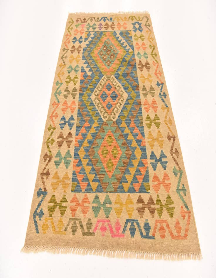 Detail image of  3' 5 x 4' 11  Hand Woven Kilim Maymana Wool Rug