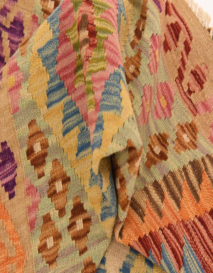 Detail image of  3' 6 x 4' 11  Hand Woven Kilim Maymana Wool Rug