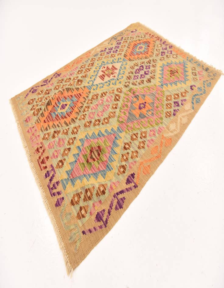 Detail image of  3' 6 x 4' 11  Hand Woven Kilim Maymana Wool Rug