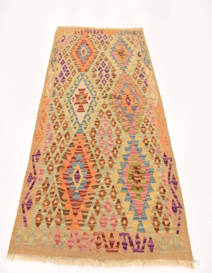 Detail image of  3' 6 x 4' 11  Hand Woven Kilim Maymana Wool Rug