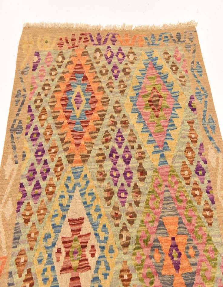 Detail image of  3' 6 x 4' 11  Hand Woven Kilim Maymana Wool Rug