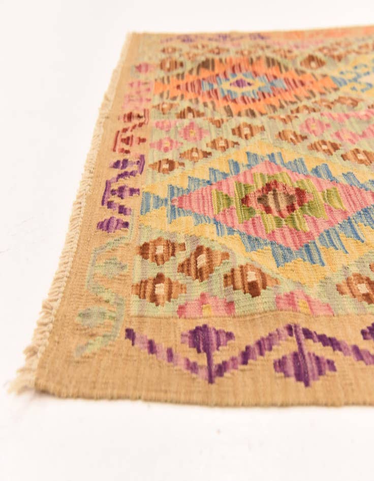 Detail image of  3' 6 x 4' 11  Hand Woven Kilim Maymana Wool Rug