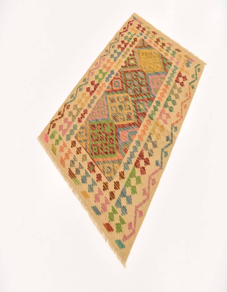 Detail image of  3' 5 x 5'  Hand Woven Kilim Maymana Wool Rug