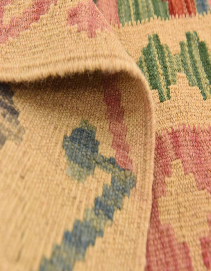 Detail image of  3' 5 x 5'  Hand Woven Kilim Maymana Wool Rug