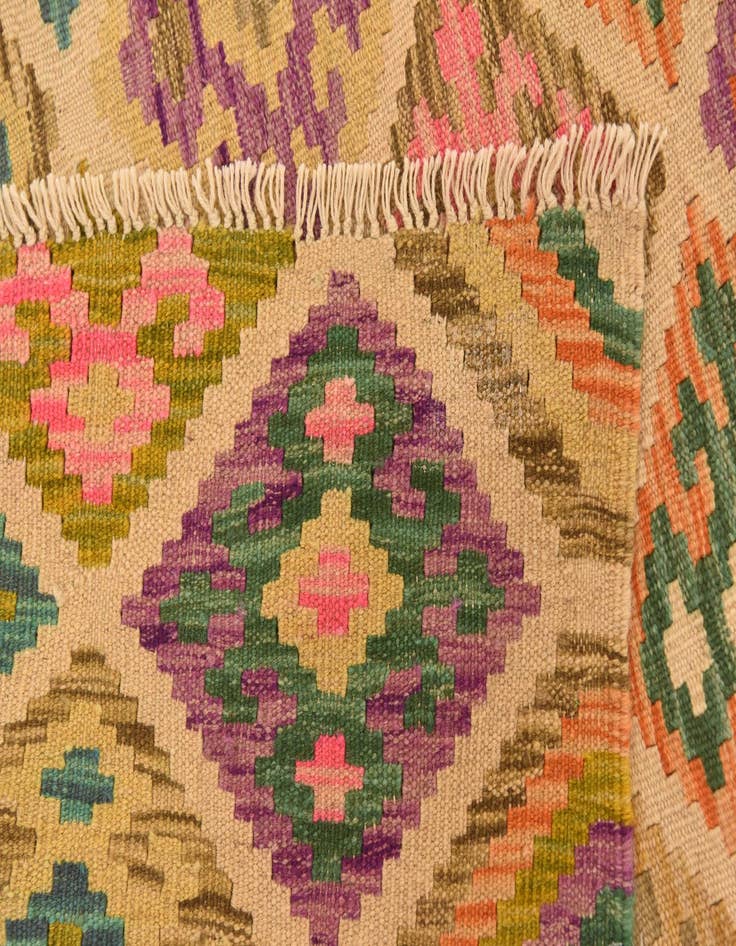 Detail image of  3' 4 x 5'  Hand Woven Kilim Maymana Wool Rug