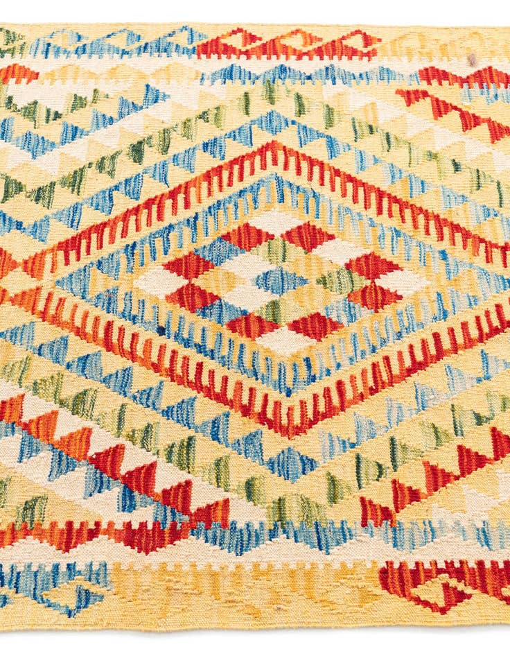 Detail image of  3' 6 x 6' 6  Hand Woven Kilim Maymana Wool Rug