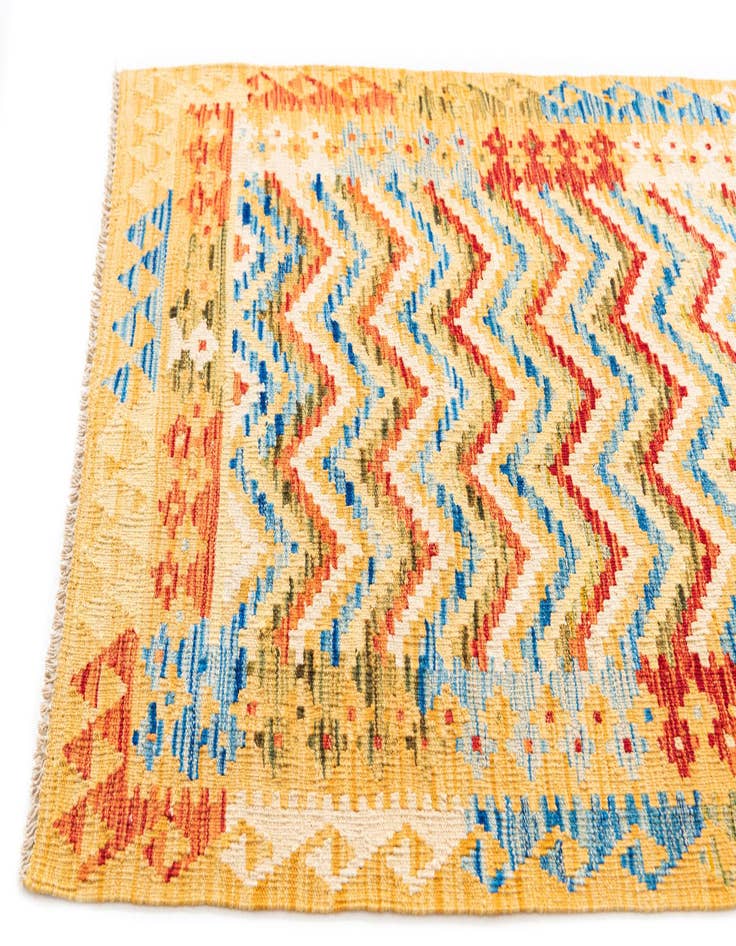 Detail image of  3' 3 x 6' 3  Hand Woven Kilim Maymana Wool Rug
