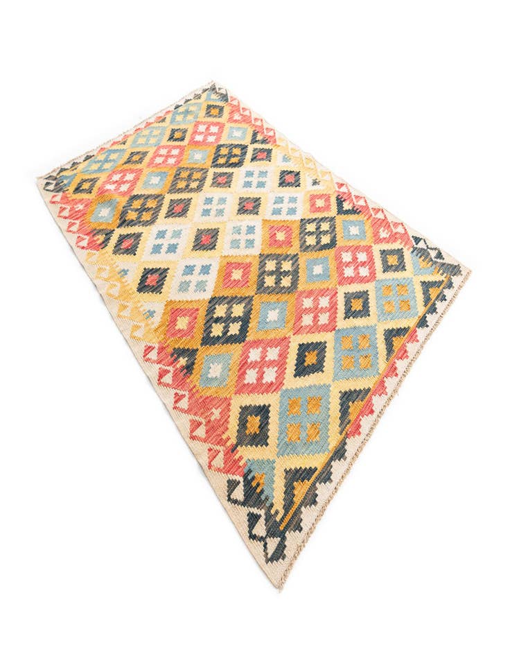 Detail image of  4' x 5' 4  Hand Woven Kilim Maymana Wool Rug