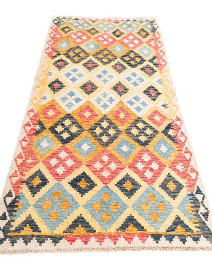 Detail image of  4' x 5' 4  Hand Woven Kilim Maymana Wool Rug