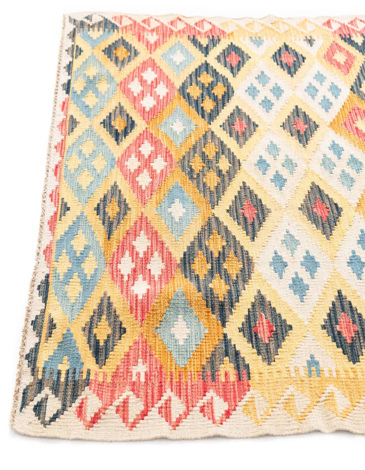 Detail image of  4' x 5' 4  Hand Woven Kilim Maymana Wool Rug