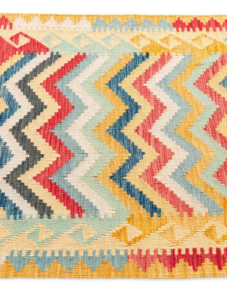 Detail image of  3' 4 x 6' 6  Hand Woven Kilim Maymana Wool Rug