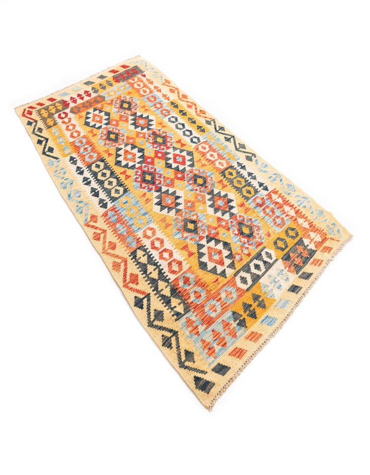 Detail image of  3' 7 x 6' 6  Hand Woven Kilim Maymana Wool Rug