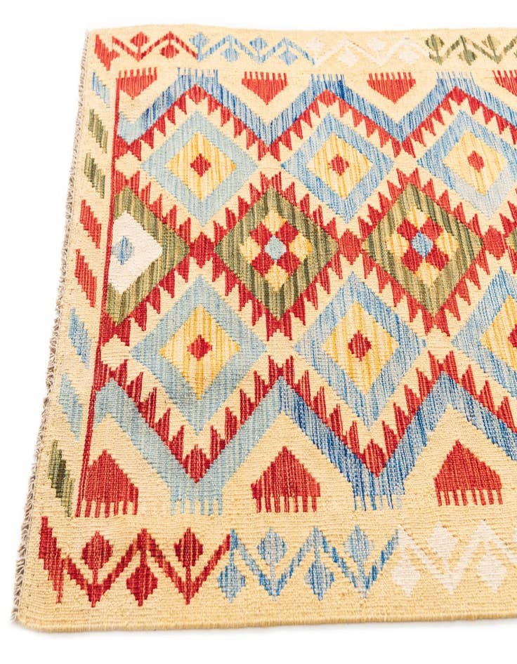 Detail image of  3' 6 x 5' 10  Hand Woven Kilim Maymana Wool Rug