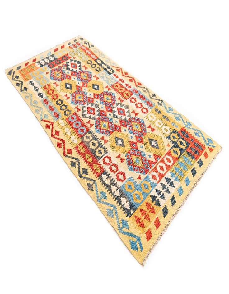 Detail image of  3' 6 x 6' 8  Hand Woven Kilim Maymana Wool Rug