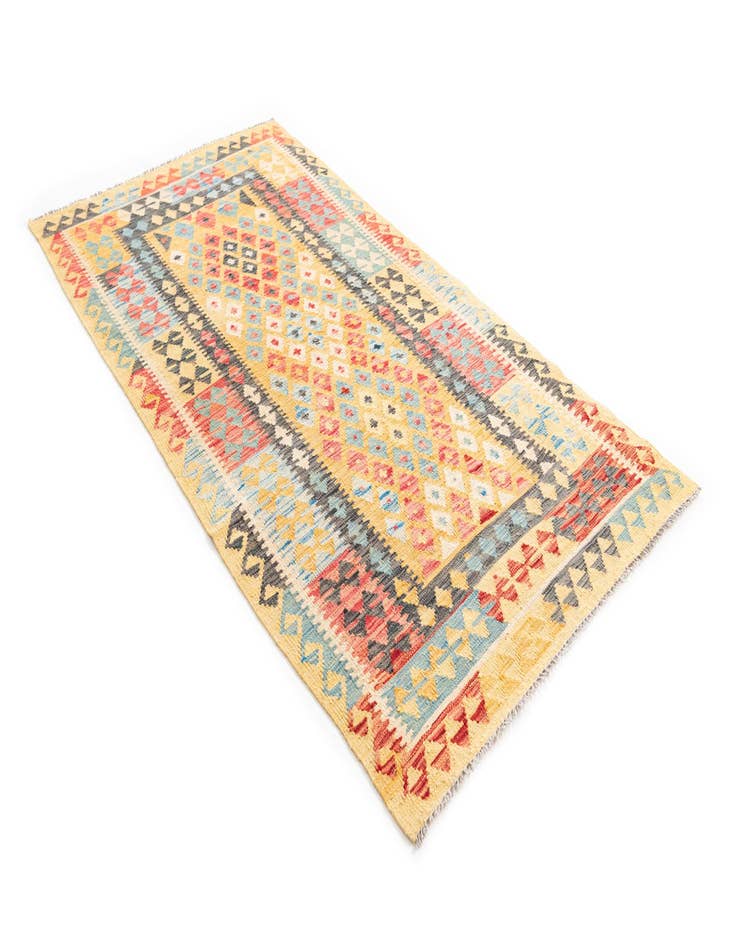 Detail image of  3' 7 x 6' 9  Hand Woven Kilim Maymana Wool Rug