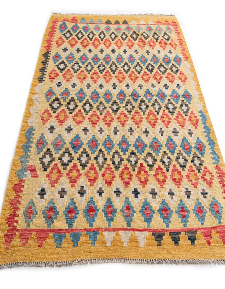 Detail image of  4' 3 x 5' 8  Hand Woven Kilim Maymana Wool Rug