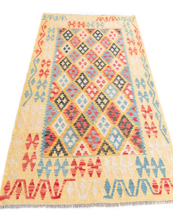 Detail image of  4' 3 x 5' 8  Hand Woven Kilim Maymana Wool Rug