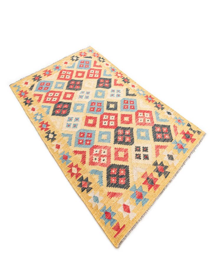 Detail image of  4' 1 x 6' 2  Hand Woven Kilim Maymana Wool Rug