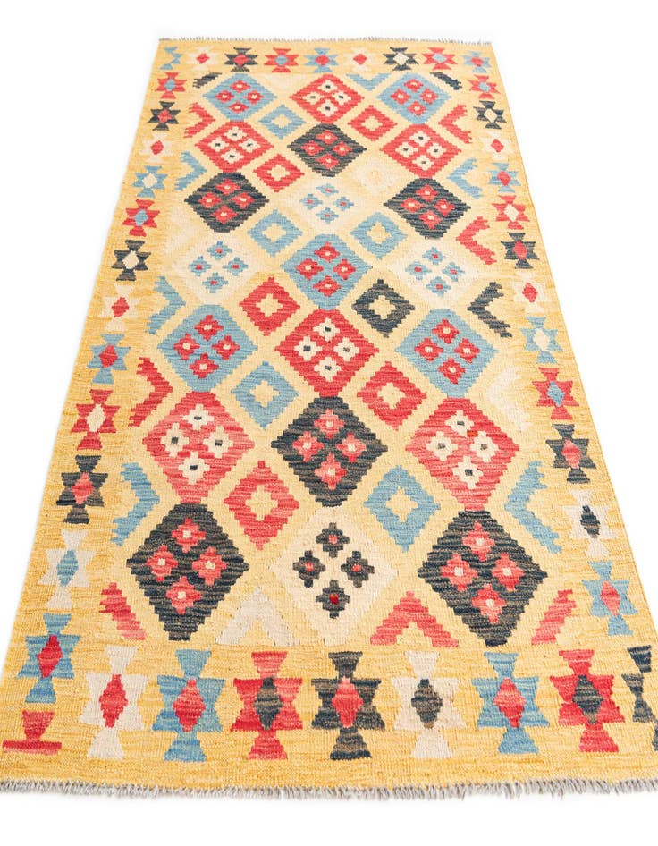 Detail image of  4' 1 x 6' 2  Hand Woven Kilim Maymana Wool Rug