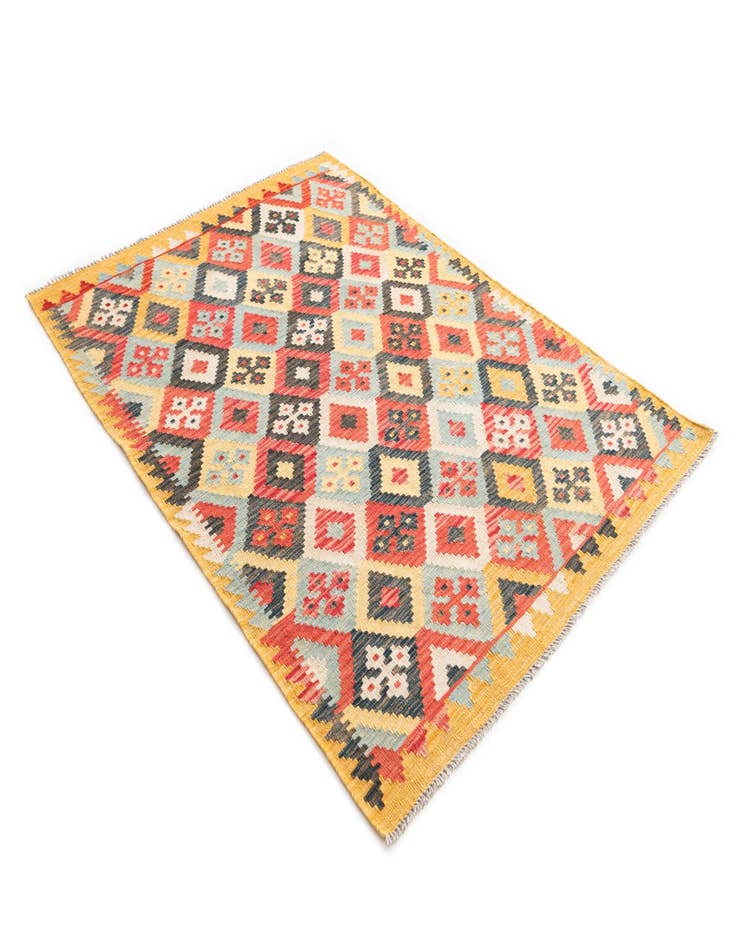 Detail image of  4' 3 x 5' 8  Hand Woven Kilim Maymana Wool Rug