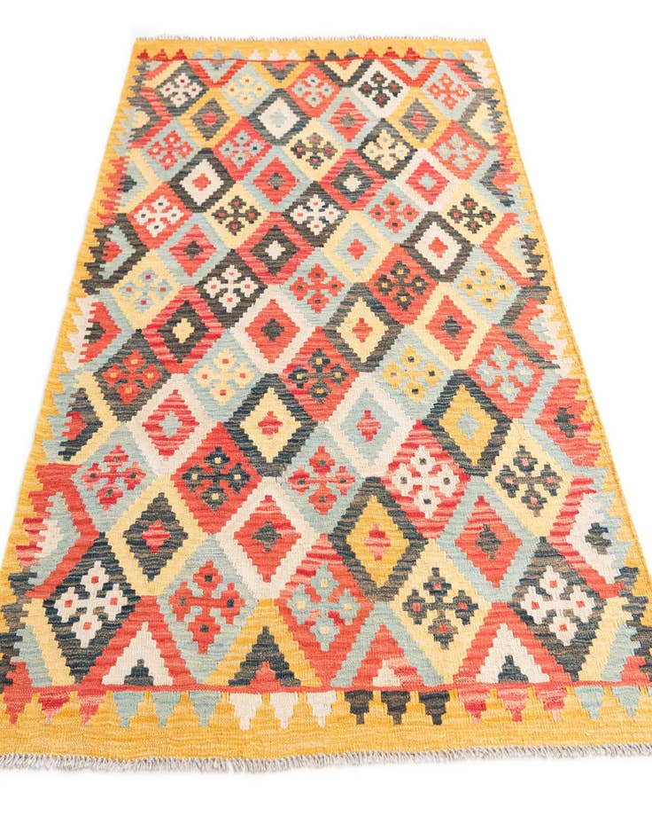 Detail image of  4' 3 x 5' 8  Hand Woven Kilim Maymana Wool Rug