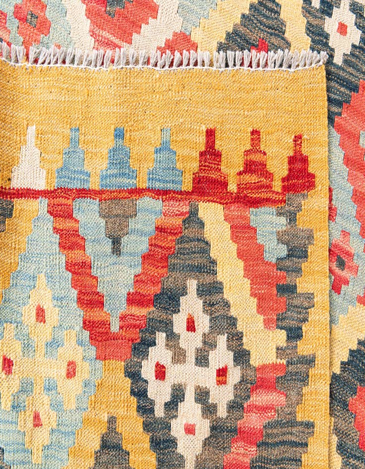 Detail image of  4' 3 x 5' 8  Hand Woven Kilim Maymana Wool Rug
