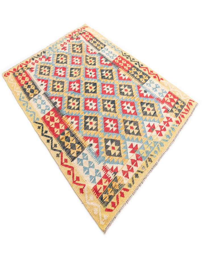 Detail image of  4' 4 x 5' 9  Hand Woven Kilim Maymana Wool Rug