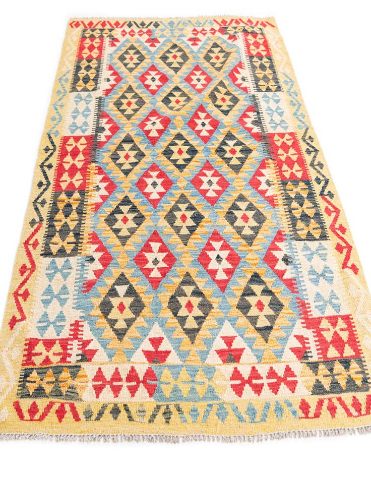 Detail image of  4' 4 x 5' 9  Hand Woven Kilim Maymana Wool Rug