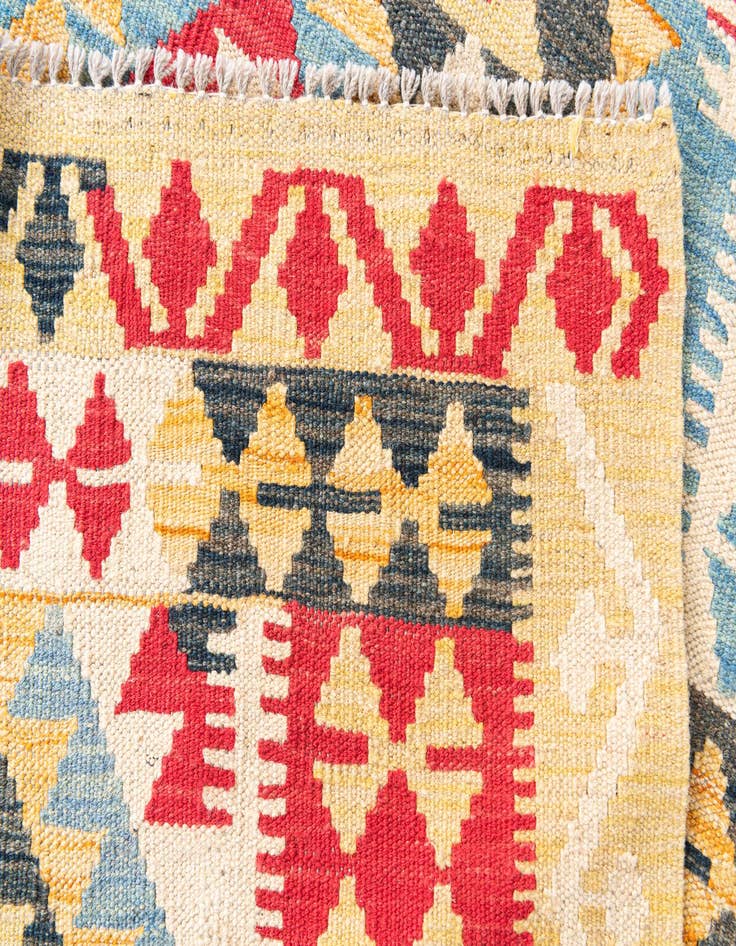 Detail image of  4' 4 x 5' 9  Hand Woven Kilim Maymana Wool Rug