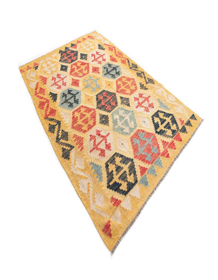 Detail image of  4' 3 x 6' 1  Hand Woven Kilim Maymana Wool Rug