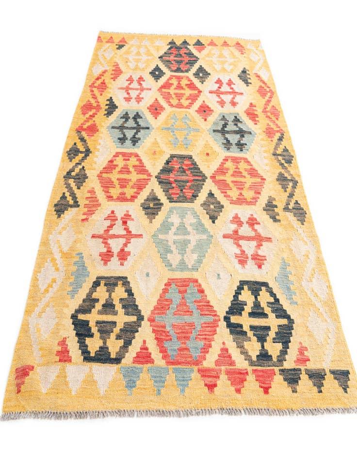 Detail image of  4' 3 x 6' 1  Hand Woven Kilim Maymana Wool Rug