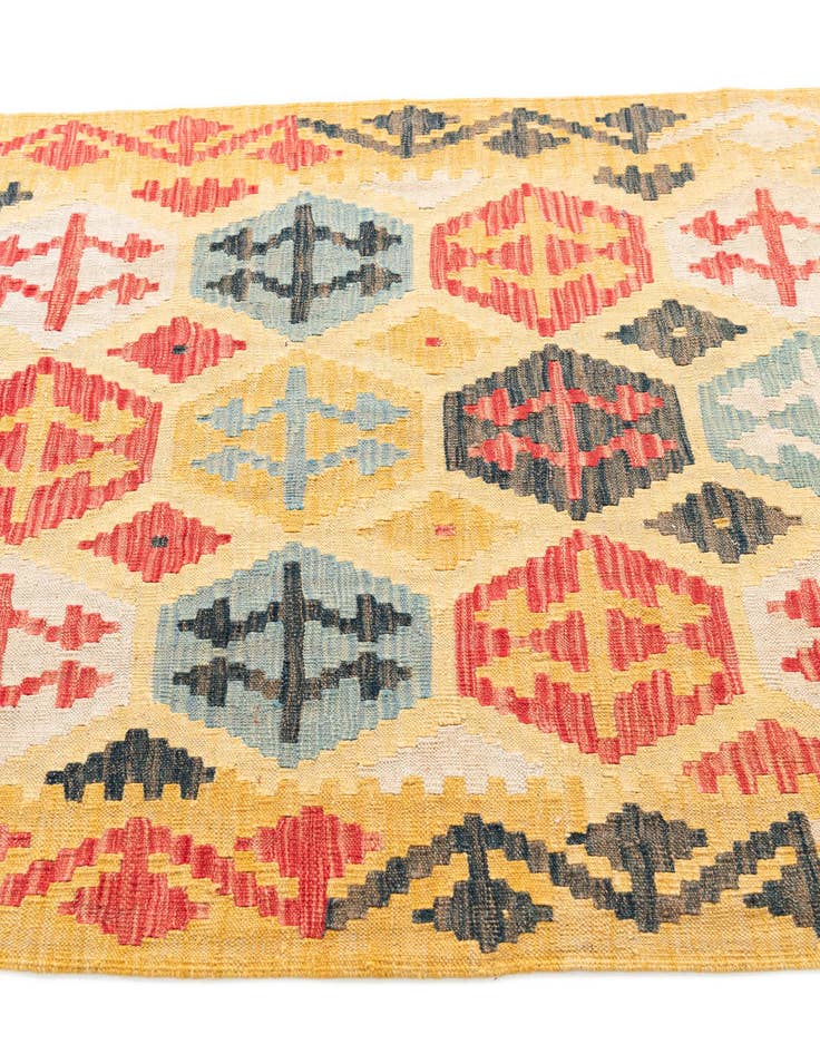 Detail image of  4' 3 x 6' 1  Hand Woven Kilim Maymana Wool Rug