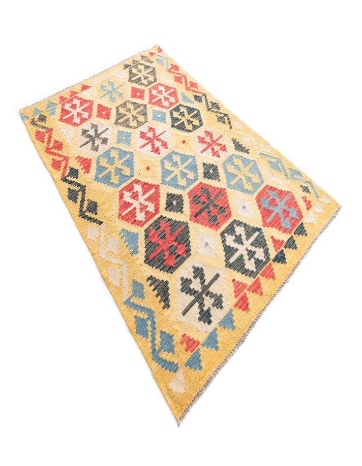 Detail image of  4' 2 x 6'  Hand Woven Kilim Maymana Wool Rug