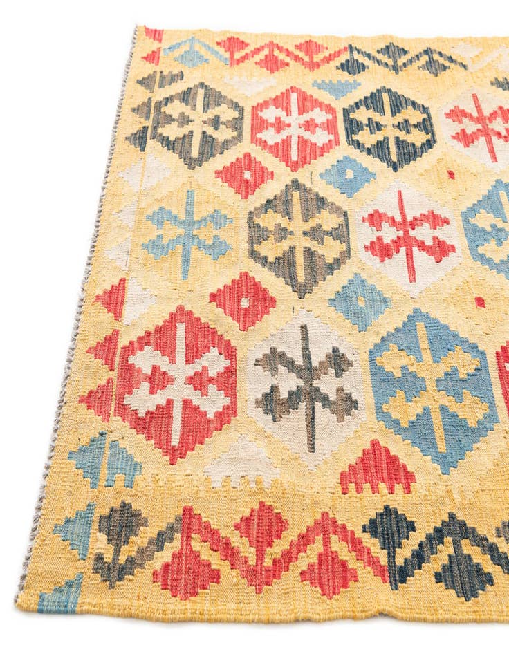 Detail image of  4' 2 x 6'  Hand Woven Kilim Maymana Wool Rug
