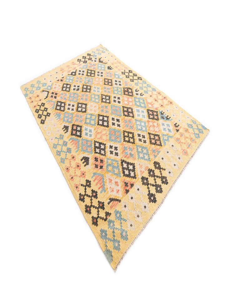 Detail image of  4' 4 x 6'  Hand Woven Kilim Maymana Wool Rug