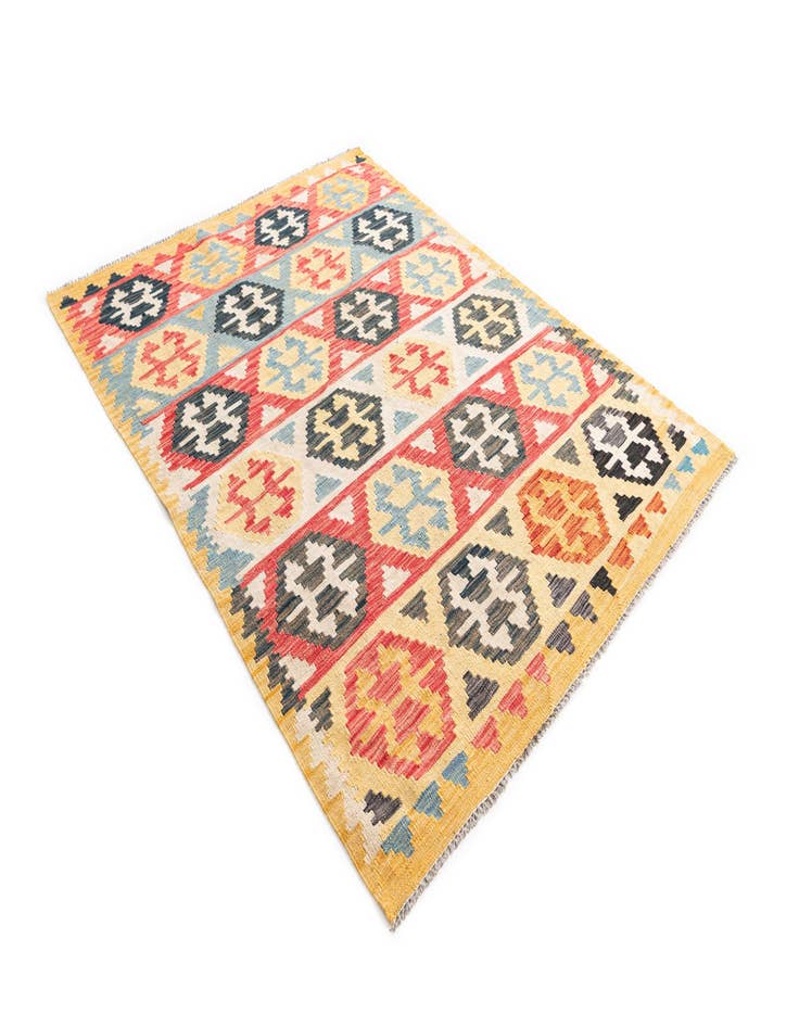 Detail image of  4' 3 x 5' 10  Hand Woven Kilim Maymana Wool Rug