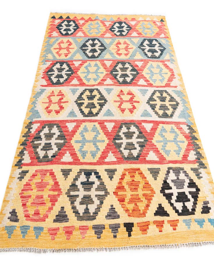 Detail image of  4' 3 x 5' 10  Hand Woven Kilim Maymana Wool Rug