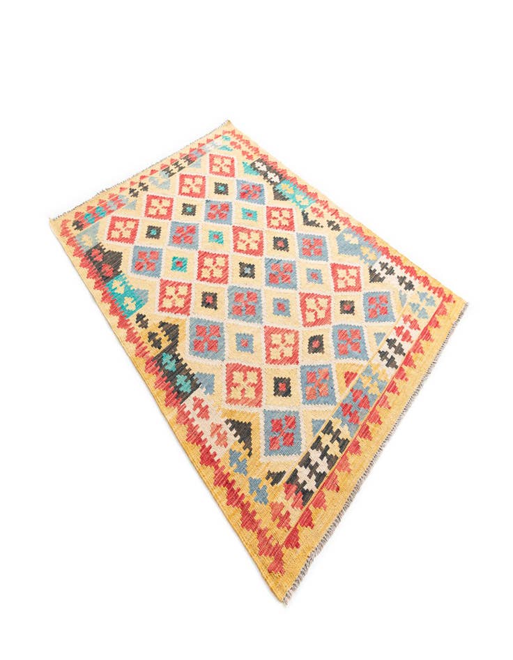 Detail image of  4' 3 x 5' 9  Hand Woven Kilim Maymana Wool Rug