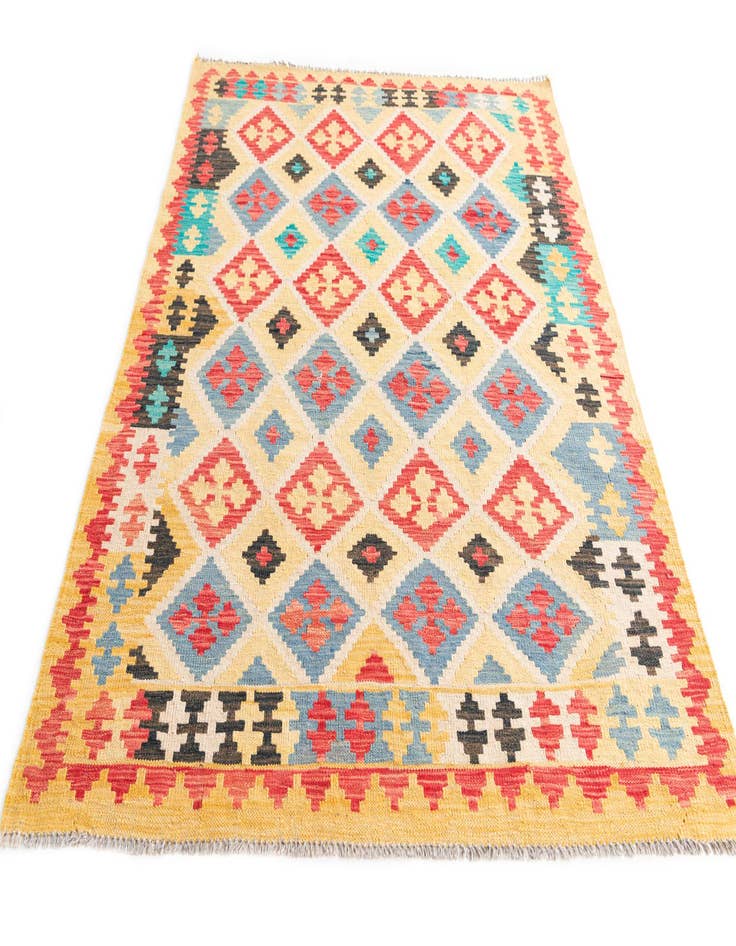 Detail image of  4' 3 x 5' 9  Hand Woven Kilim Maymana Wool Rug