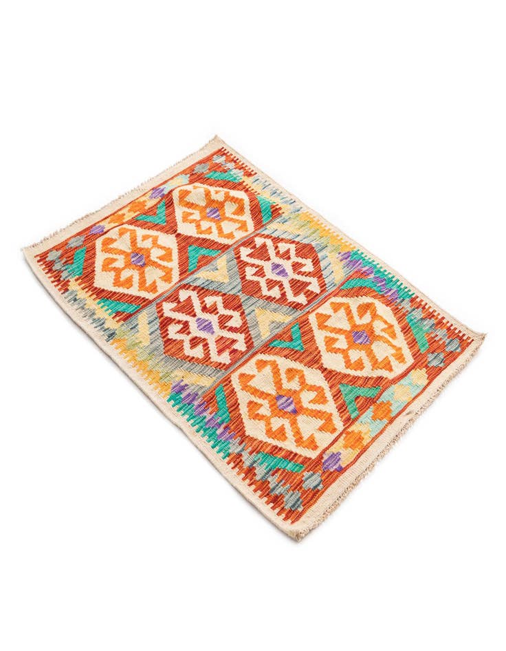 Detail image of  2' 10 x 4'  Hand Woven Kilim Maymana Wool Rug