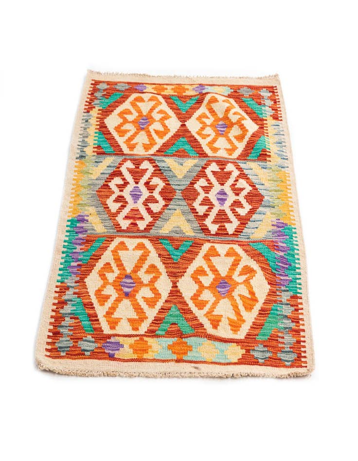 Detail image of  2' 10 x 4'  Hand Woven Kilim Maymana Wool Rug