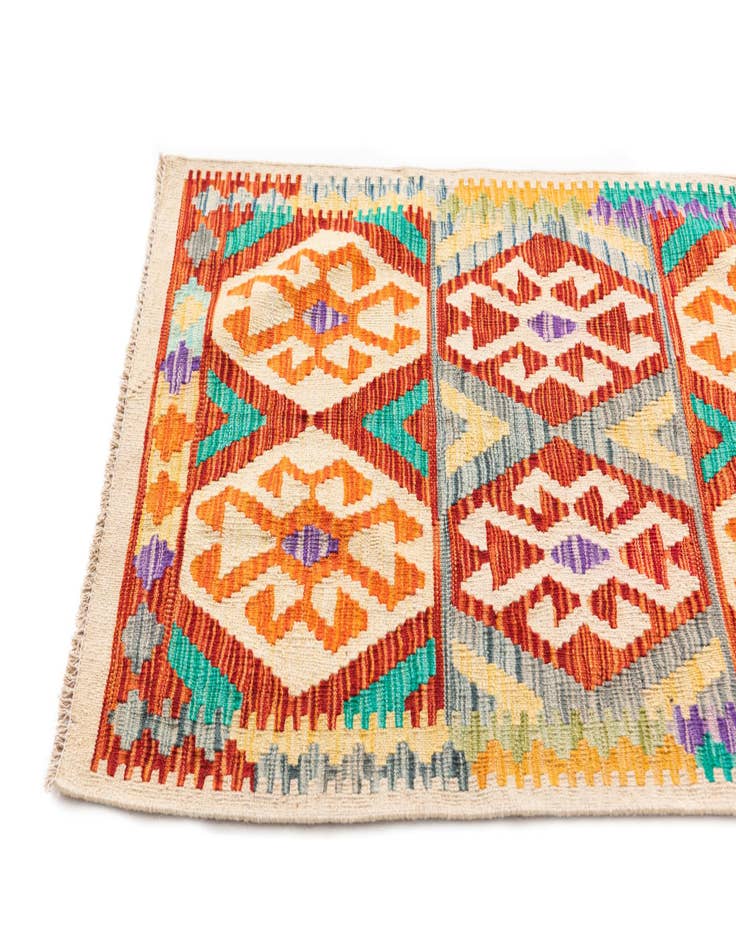 Detail image of  2' 10 x 4'  Hand Woven Kilim Maymana Wool Rug