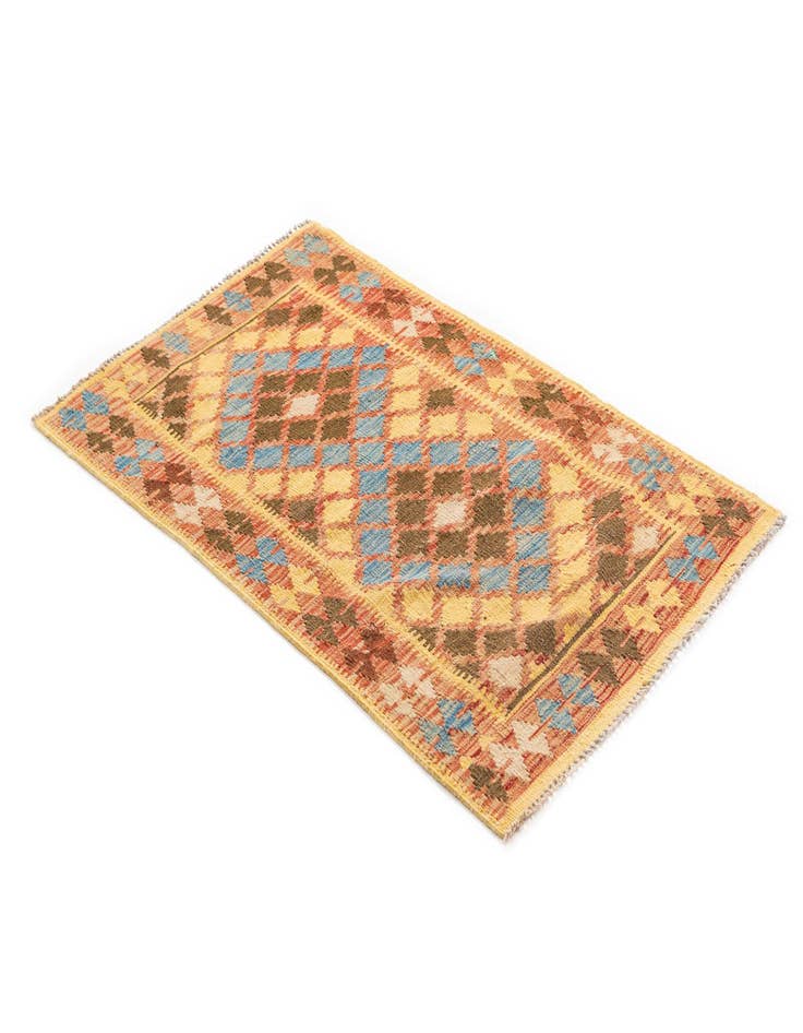 Detail image of  2' 9 x 4' 4  Hand Woven Kilim Maymana Wool Rug