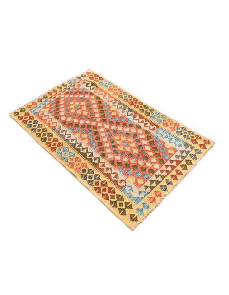 Detail image of  3' 2 x 5'  Hand Woven Kilim Maymana Wool Rug